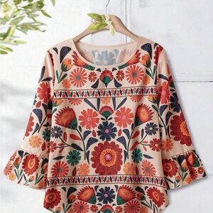 Floral Feminine Top Ruffle Flounce Sleeve